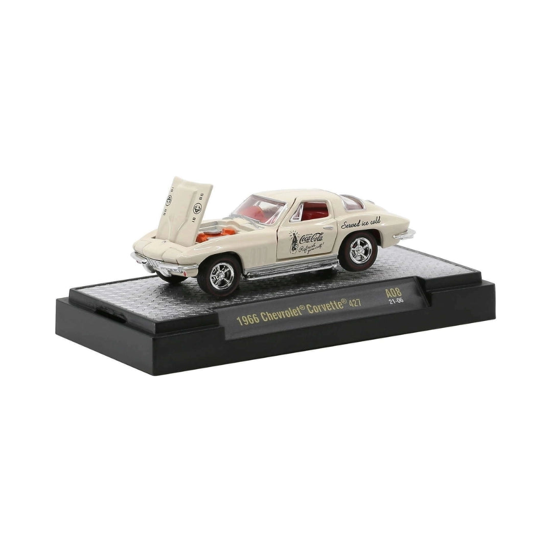 1966 Chevrolet Corvette 427 – White Coca-Cola Livery (Red Rims, Hood Open)