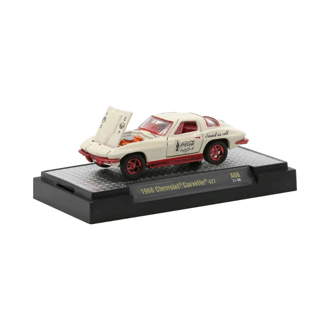 1966 Chevrolet Corvette 427 – White Coca-Cola Livery (Red Rims, Hood Open, Chase)