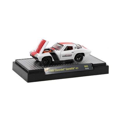 1966 Chevrolet Corvette 427 – White (Black/Red Stripes, Black Rims, Hood Open, Wilwood Livery)