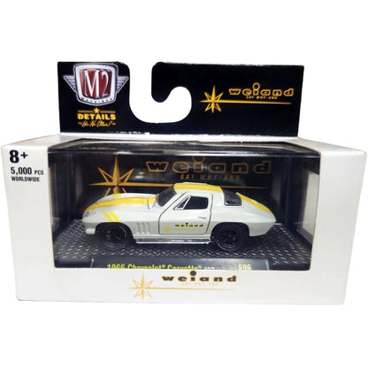 1966 Chevrolet Corvette 427 – White (Yellow Hood Stripe, Black Rims, Hood Open, O'Reilly Auto Parts Livery)