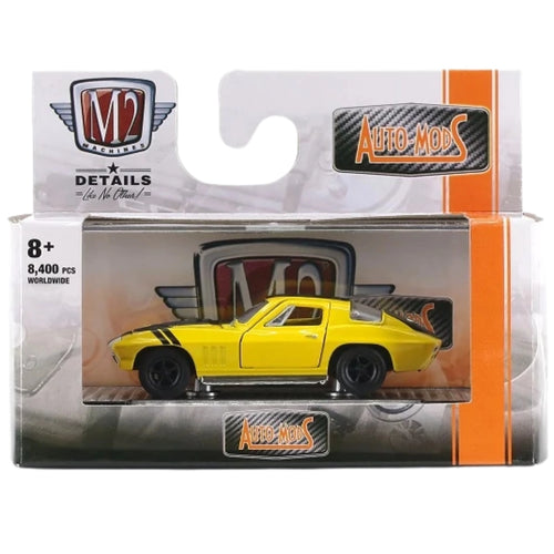 1966 Chevrolet Corvette 427 – Yellow (Black Hood Stripe, Black Rims, Hood Open)