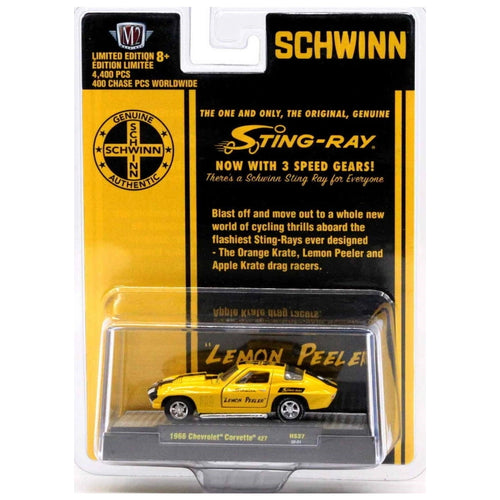 1966 Chevrolet Corvette 427 – Yellow (Hood Open, Black Rims, Schwinn Krate Livery, Hobby Exclusive)