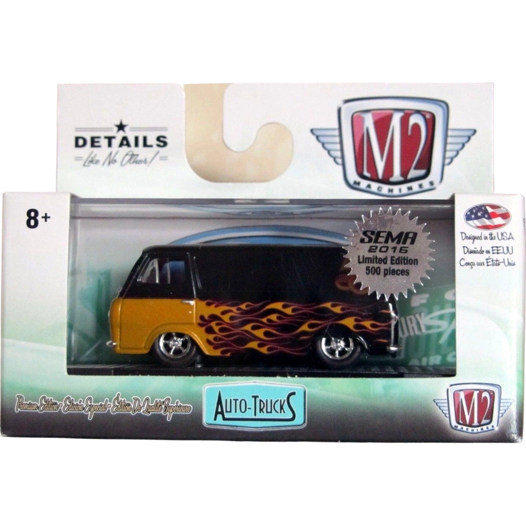 1966 Ford Econoline Custom - Black/Yellow Flames (Silver Chrome Rims & Details, Red Interior)