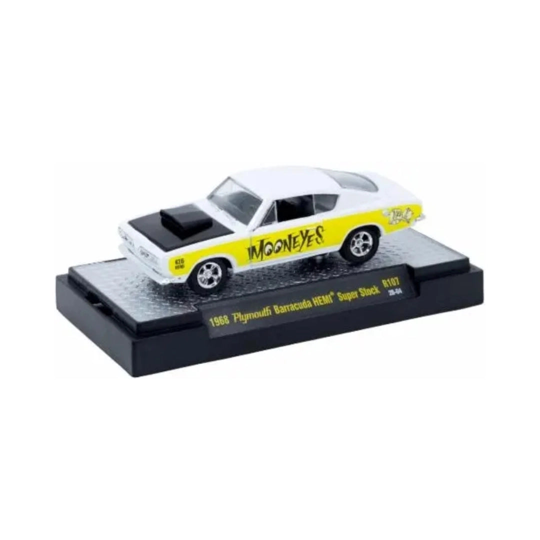 1968 Plymouth Barracuda HEMI Super Stock – White & Yellow (Mooneyes Livery)
