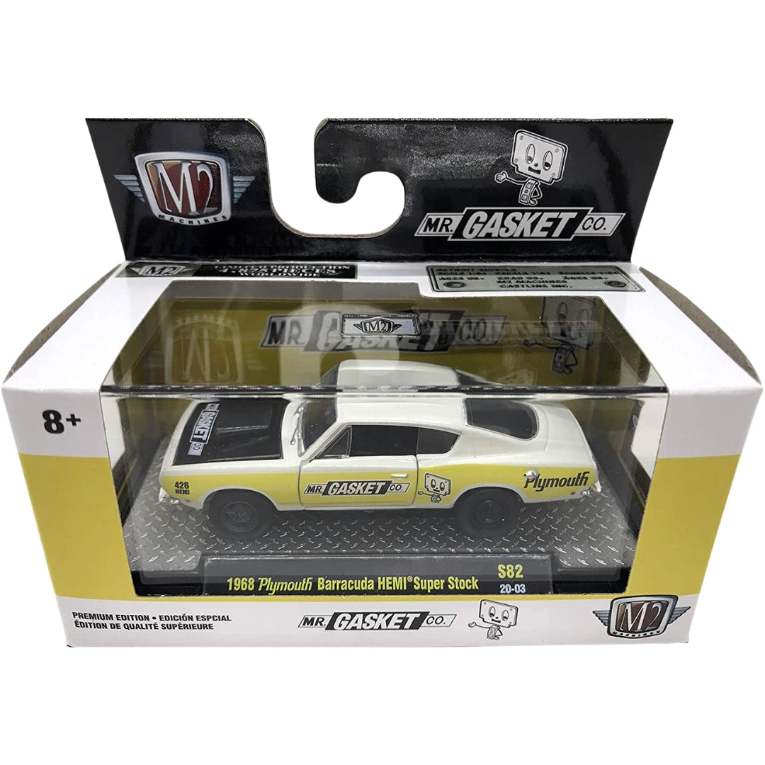 1968 Plymouth Barracuda HEMI Super Stock – White & Yellow (Mr. Gasket Livery)