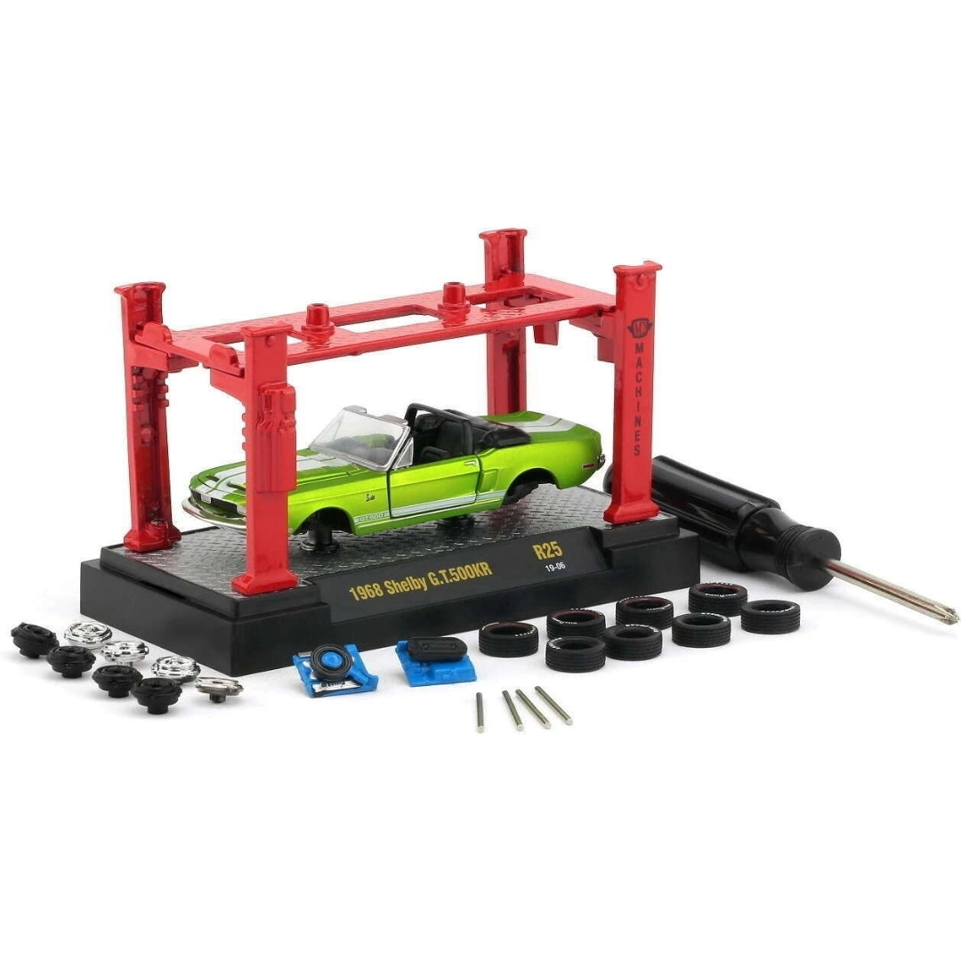 1968 Shelby G.T.500KR - Lime Green Convertible (Model-Kit Release 25, Garage Lift Set, Tools & Tires Included)