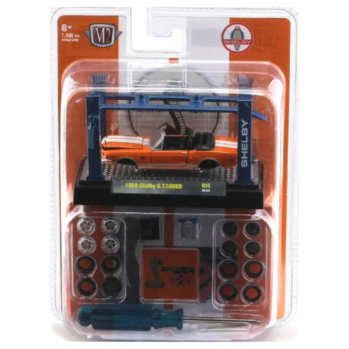 1968 Shelby G.T.500KR - Orange & White Convertible (Model-Kit Release 35, Garage Lift Set, Tools & Tires Included)