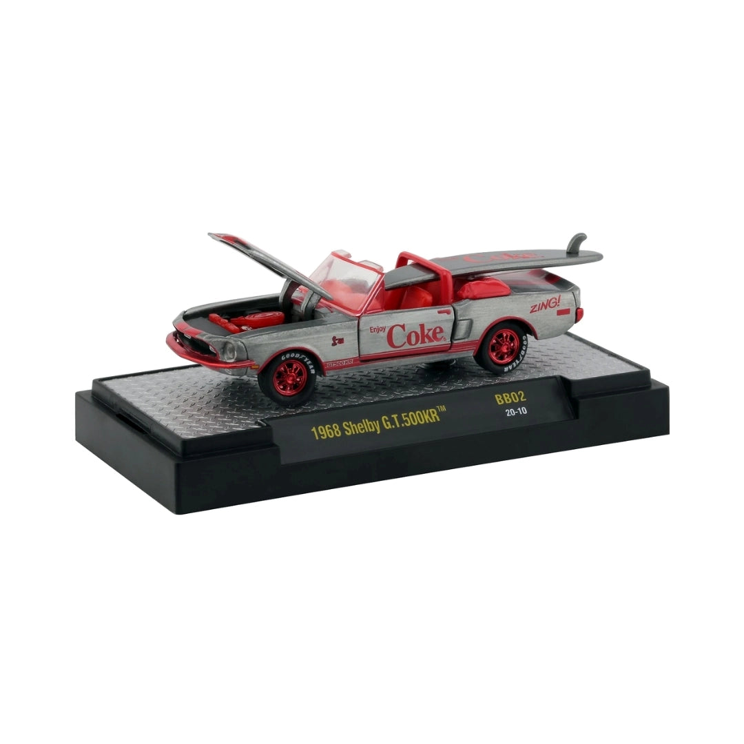 1968 Shelby G.T.500KR - Silver, Red & Black Convertible (Coca-Cola Series Release BB02 Super Chase, Red Rims, Hood & Trunk Open)