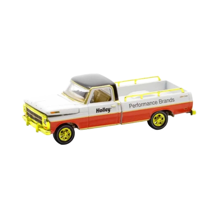1969 Ford F-100 Ranger Truck - White & Orange Holley Performance Brands Chase (Yellow Chrome Details, Brass Interior)
