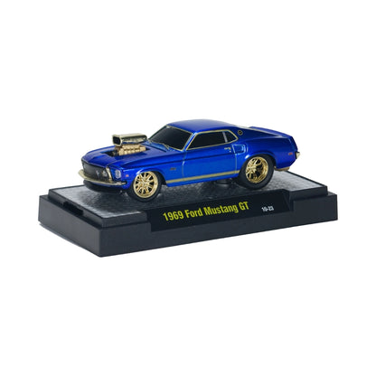 1969 Ford Mustang GT - Blue with Gold Rims (Ground Pounders Chase Box)