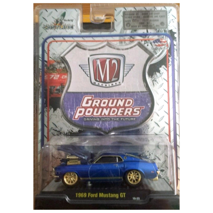 1969 Ford Mustang GT - Blue with Gold Rims (Ground Pounders Chase Clamshell Blister)