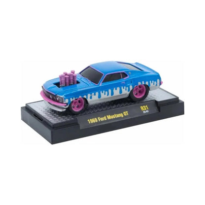 1969 Ford Mustang GT - Blue with Pink Rims & Details, White Paint Detail (Super Chase)