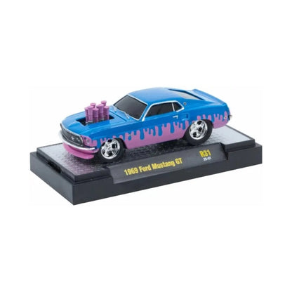 1969 Ford Mustang GT - Blue with Silver Chrome Rims & Details