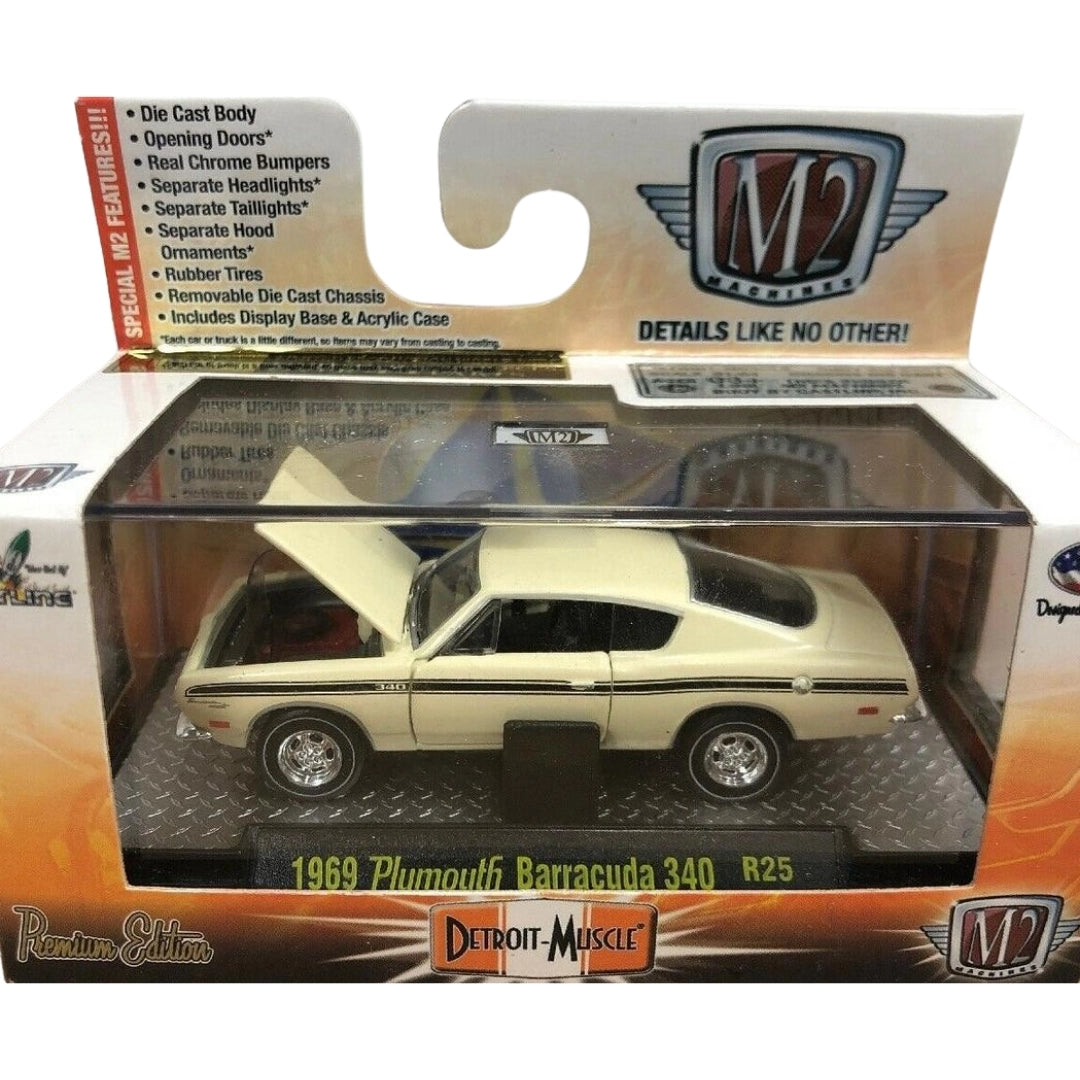 1969 Plymouth Barracuda 340 – Cream (Body-Colored Roof, Whitewall Tires)