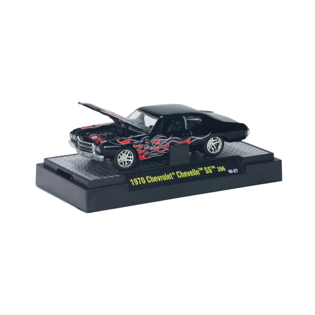1970 Chevrolet Chevelle SS 396 - Black / Red Flame Graphics (Box Version / Detroit-Muscle Packaging)