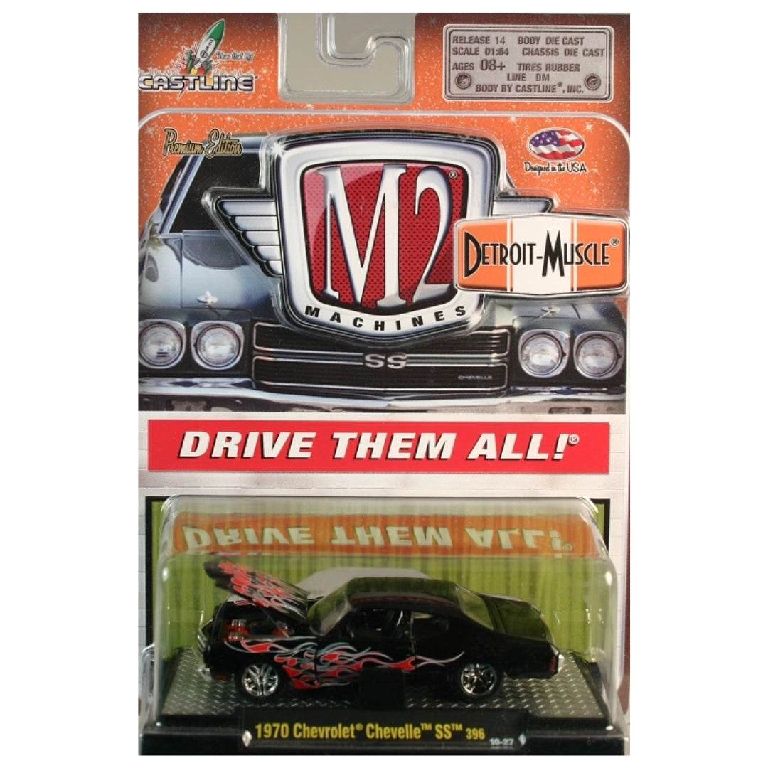 1970 Chevrolet Chevelle SS 396 - Black / Red Flame Graphics (Clamshell Blister Version)