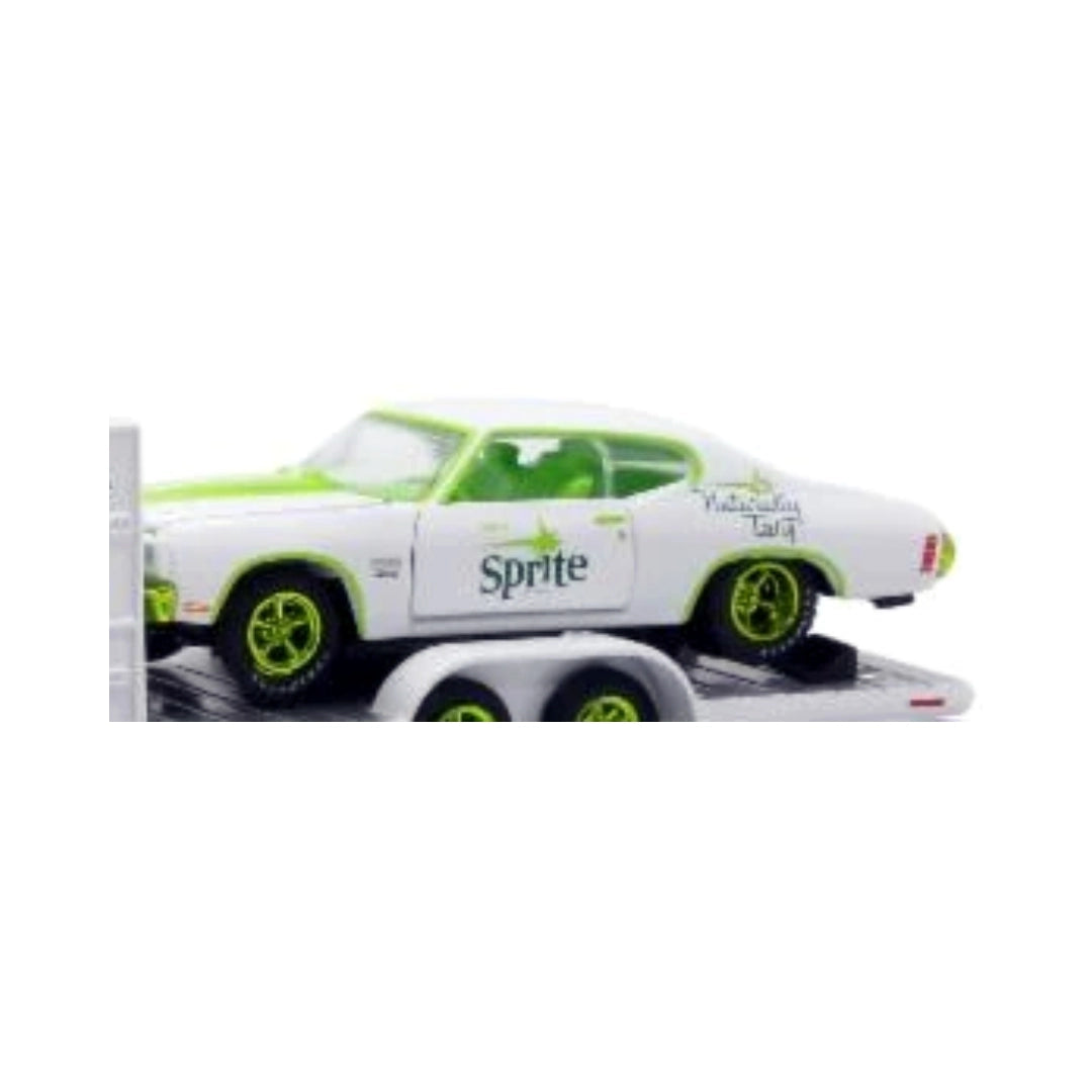 1970 Chevrolet Chevelle SS 454 - White Sprite Livery Chase (Green Wheels / Coca-Cola Auto-Haulers TW13)