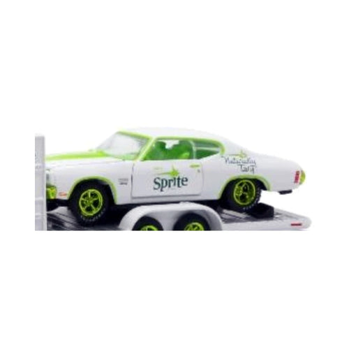 1970 Chevrolet Chevelle SS 454 - White Sprite Livery Chase (Green Wheels / Coca-Cola Auto-Haulers TW13)