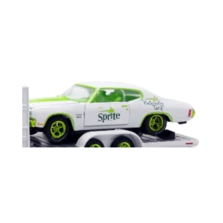 1970 Chevrolet Chevelle SS 454 - White Sprite Livery Chase (Green Wheels / Coca-Cola Auto-Haulers TW13)