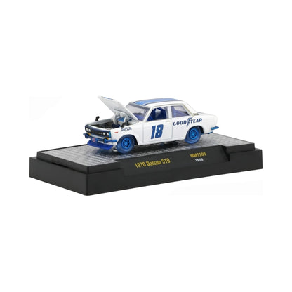 1970 Datsun 510 – Goodyear Livery (Blue Chrome Rims and Opening Hood)