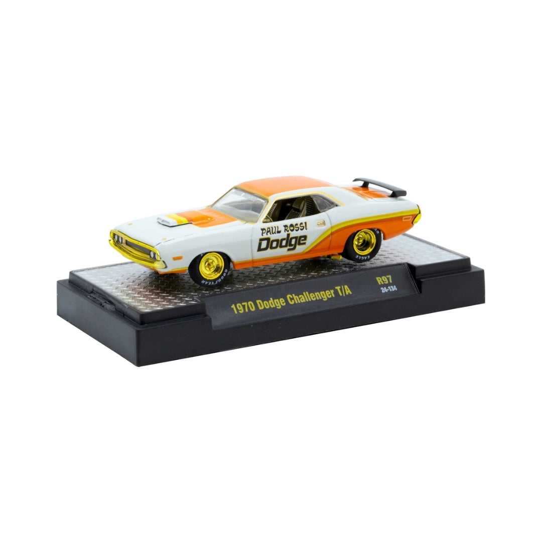 1970 Dodge Challenger T/A White Orange Yellow Chrome Rims