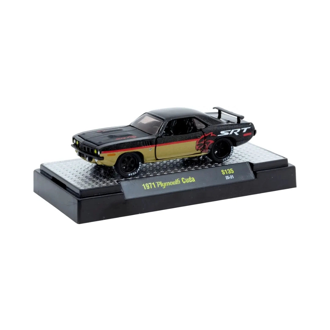 1971 Plymouth Cuda - Black & Gold (Red Graphics, Black Rims and Rear Spoiler)