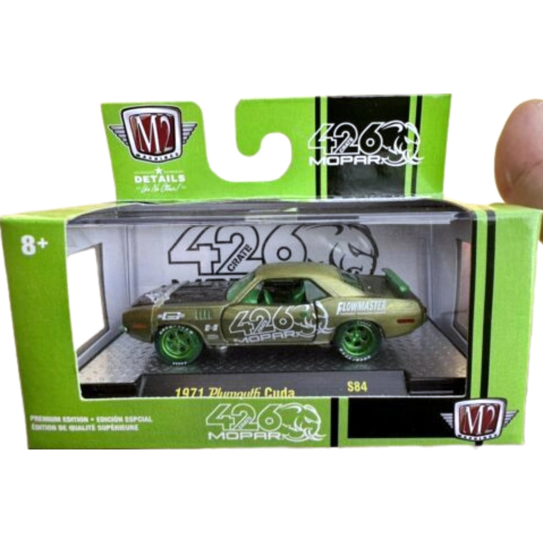 1971 Plymouth Cuda - Olive Green Chase (Green Chrome Rims, 426 Graphics)