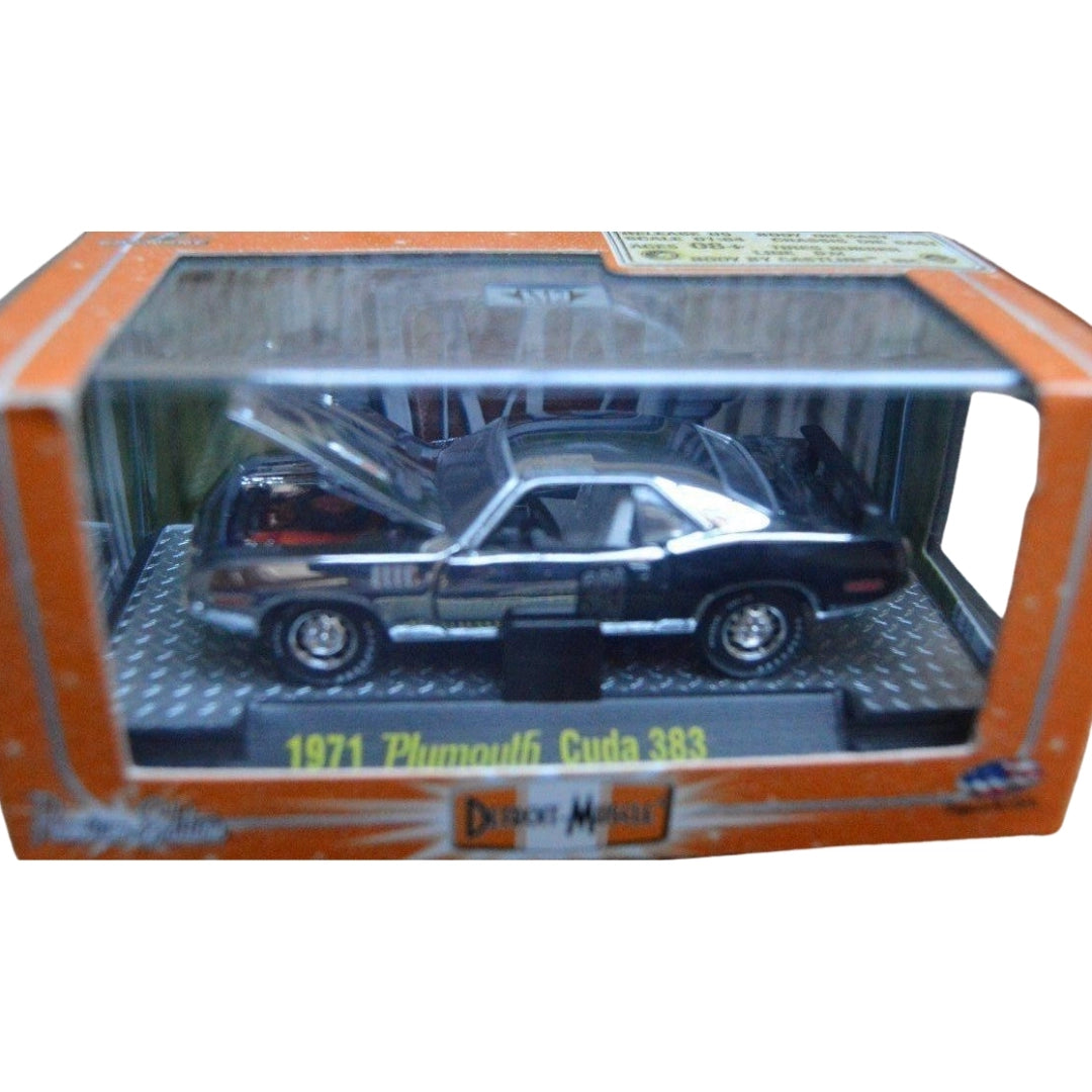 1971 Plymouth Cuda 383 - Black & Silver (Black Hood, Chrome Rims, Super Chase) - Box