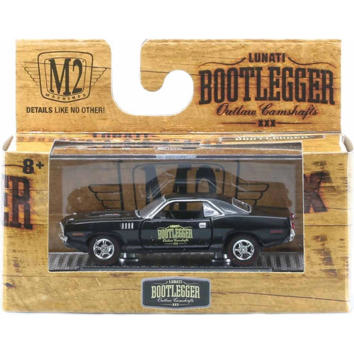 1971 Plymouth Cuda 440 6-Pack - Black (Gold Bootlegger Graphics, Chrome Rims)