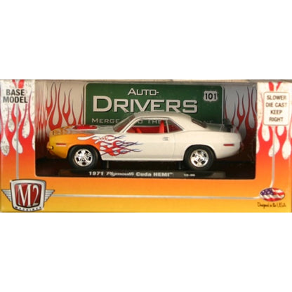 1971 Plymouth Cuda Hemi - White with Yellow Front, Flame Graphics - Box