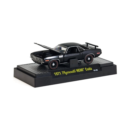 1971 Plymouth HEMI Cuda - Black (Black Rims, Red Line Tires, Black Interior, Wing, No Rear Window Louver) - Box