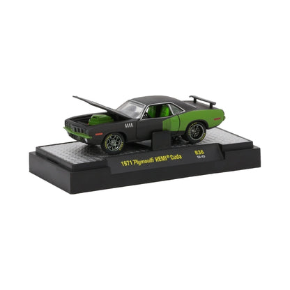 1971 Plymouth HEMI Cuda - Black & Green (Green Interior, Black Multi-Spoke Rims)