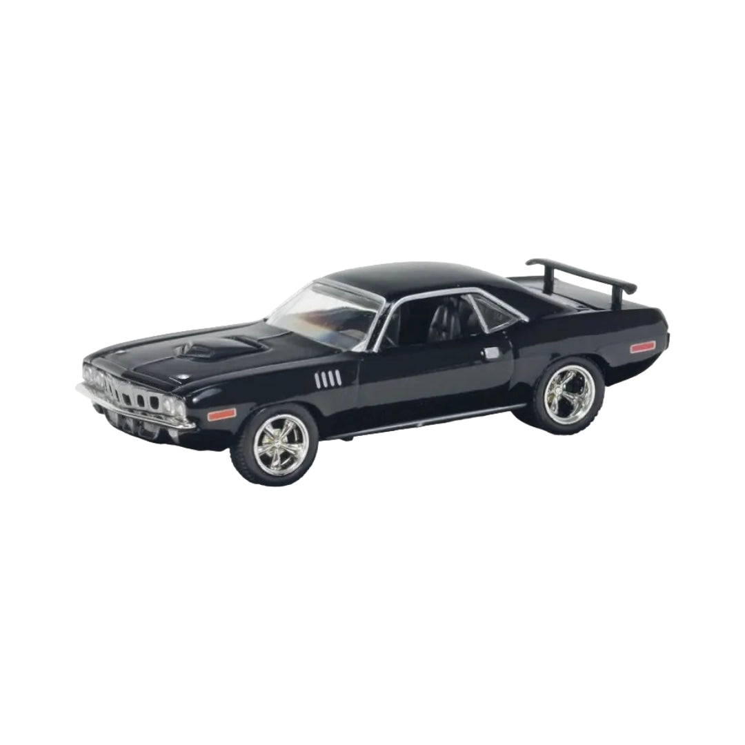 1971 Plymouth HEMI Cuda - Black (Silver 5-Spoke Rims, Tread Tires, Black Interior, Wing, No Rear Window Louver)