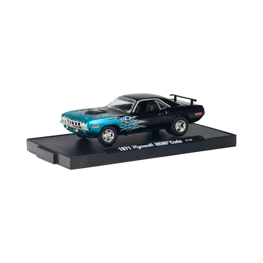 1971 Plymouth HEMI Cuda - Black & Teal Blue Flames - Blister Card