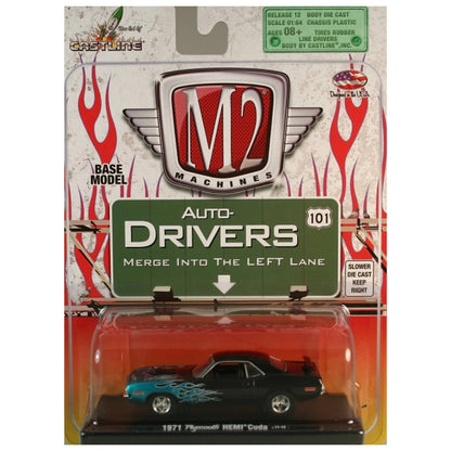 1971 Plymouth HEMI Cuda - Black & Teal Blue Flames - Blister Card
