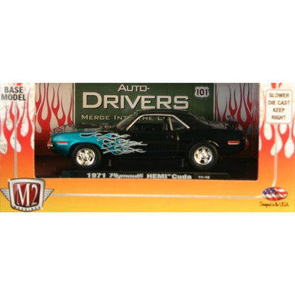 1971 Plymouth HEMI Cuda - Black & Teal Blue Flames - Box
