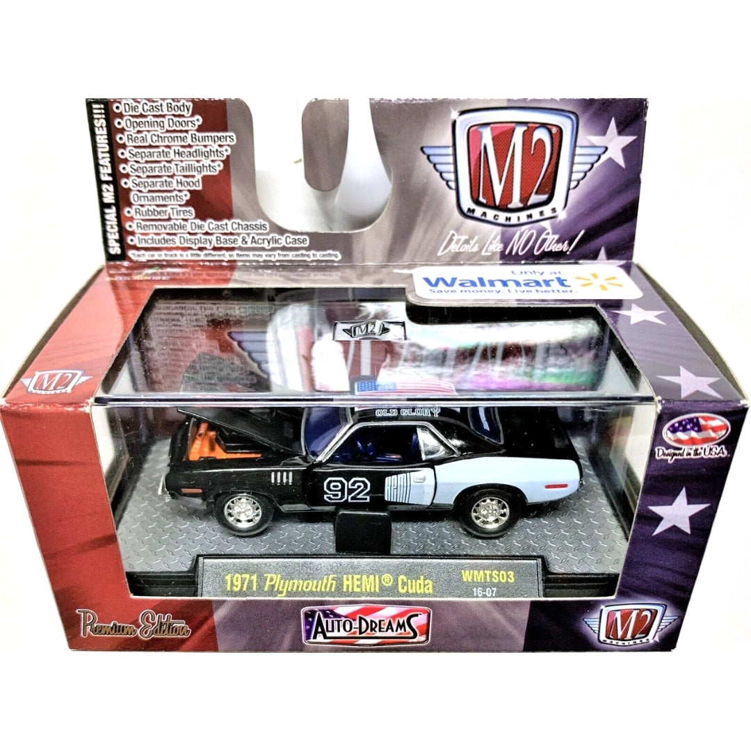 1971 Plymouth HEMI Cuda - Black & White (#92 Graphics, Chrome Rims)