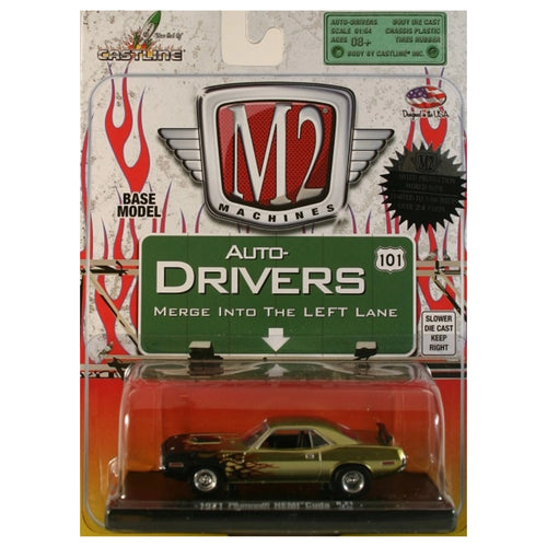 1971 Plymouth HEMI Cuda - Lime Green & Black (Flame Graphics, Chrome Rims) - Blister Card