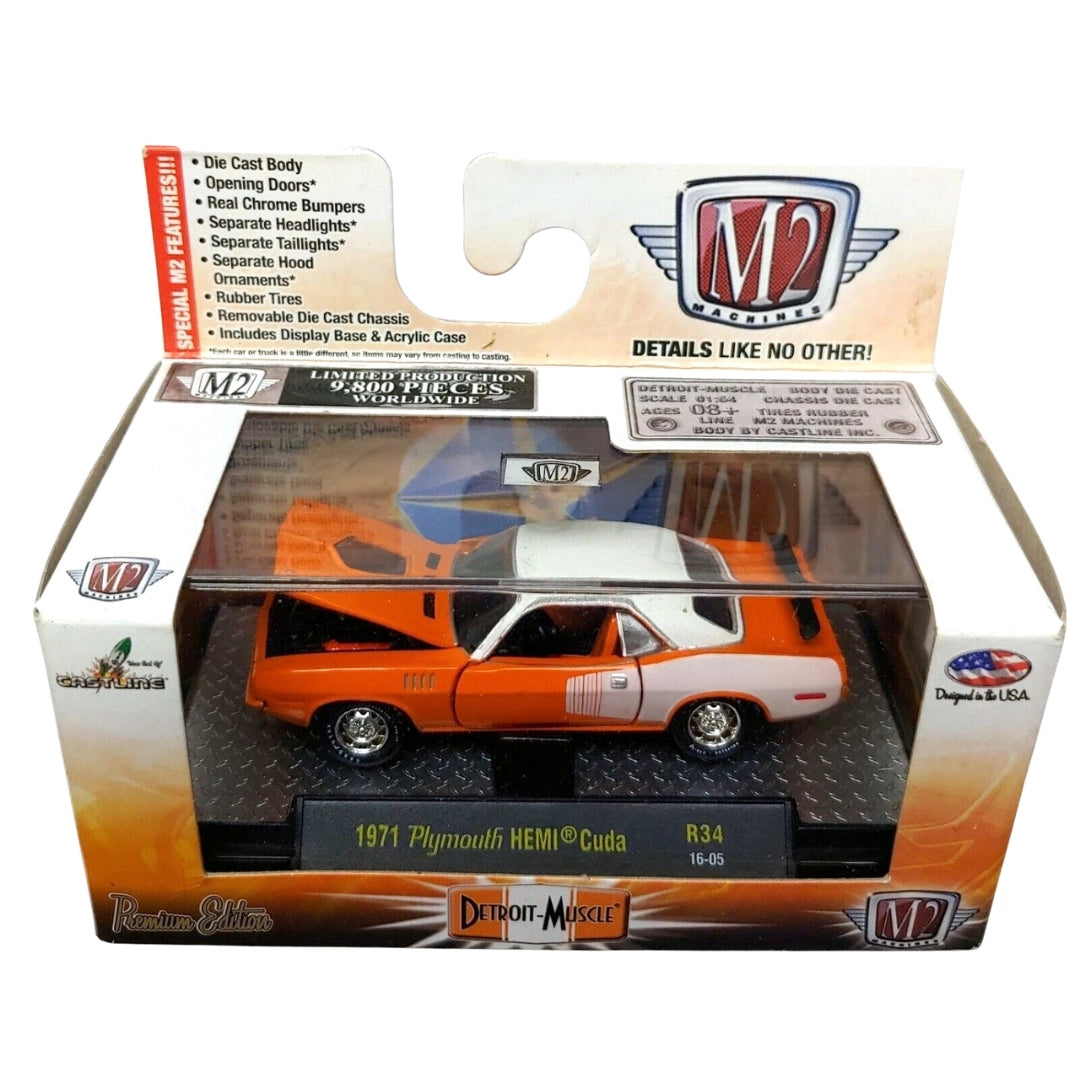 1971 Plymouth HEMI Cuda - Orange & White (Chrome Rims)
