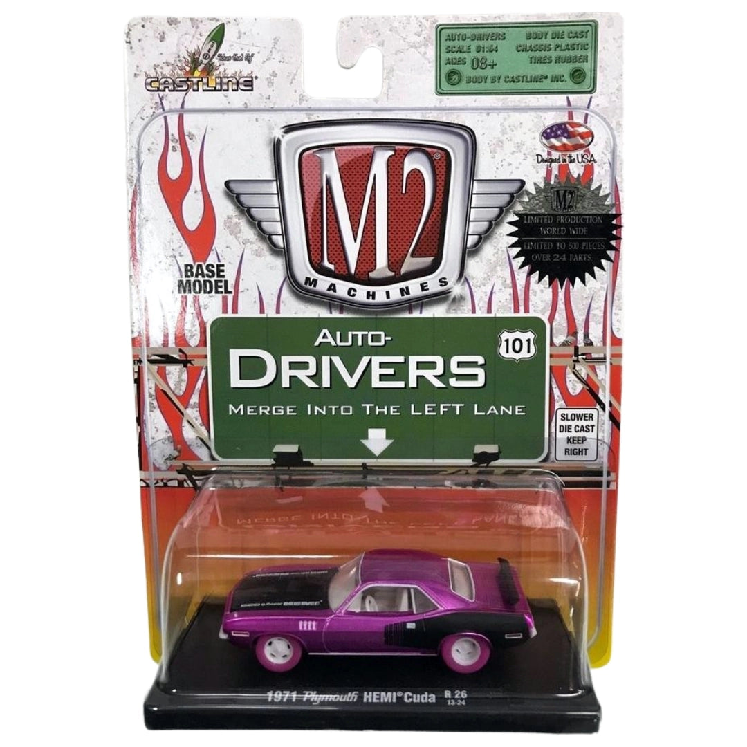 1971 Plymouth HEMI Cuda - Pink & Black (Pink Rims) - Blister Card