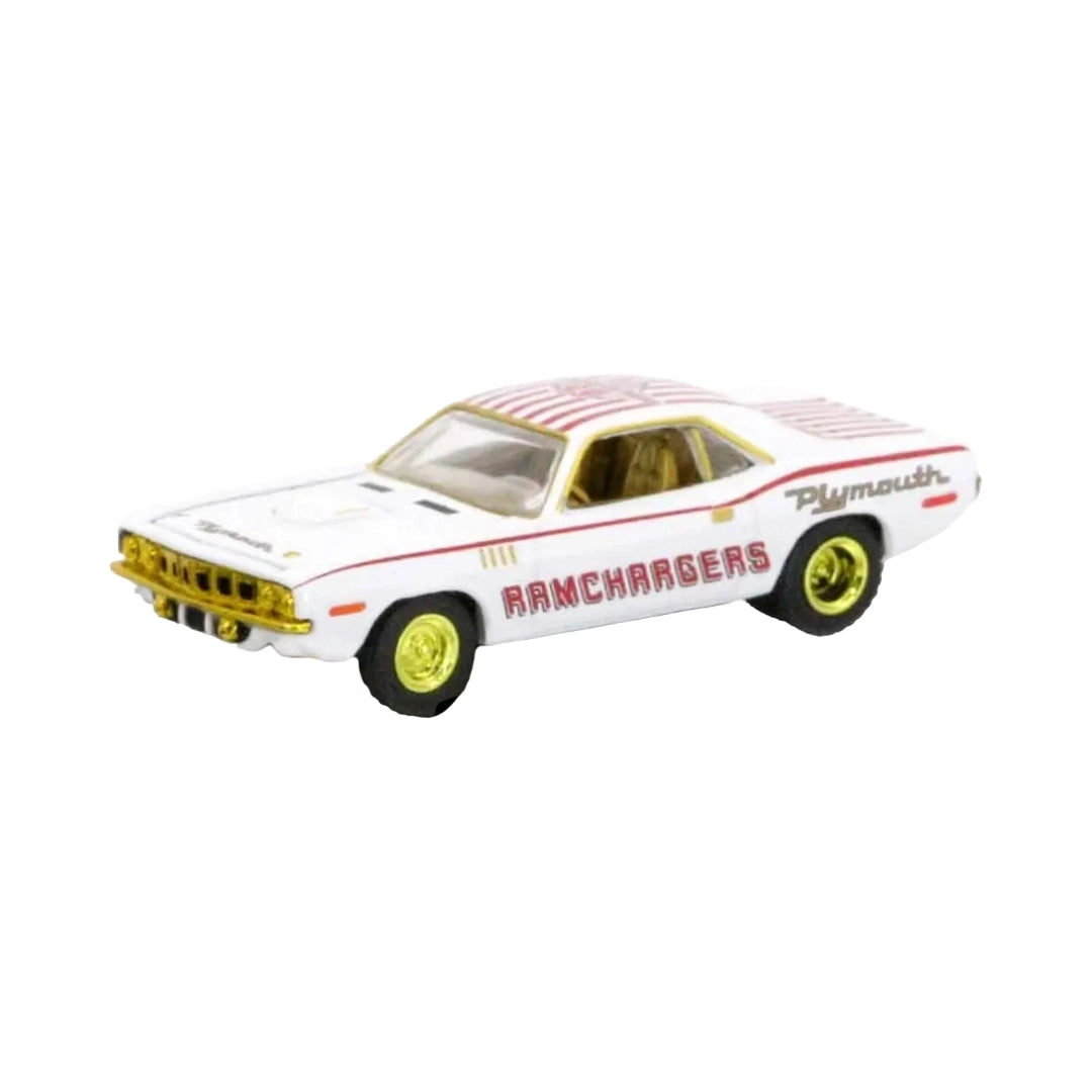 1971 Plymouth HEMI Cuda - White (Gold Chrome Rims, Ramchargers Graphics)