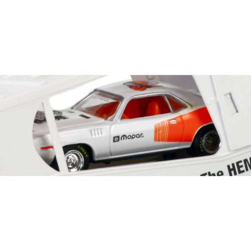 1971 Plymouth HEMI Cuda - White & Orange (Silver Chrome Rims, MOPAR Lettering, Custom Block)