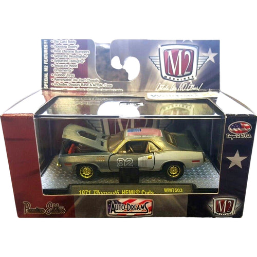 1971 Plymouth HEMI Cuda - White & Silver (#92 Graphics, Yellow Rims)
