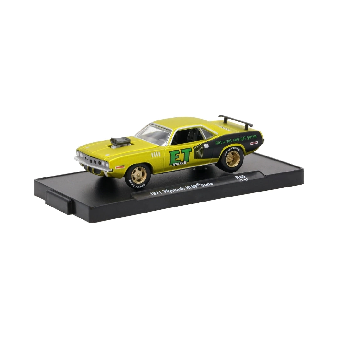 1971 Plymouth HEMI Cuda - Yellow & Dark Green (ET Mags Livery, Gold Rims)