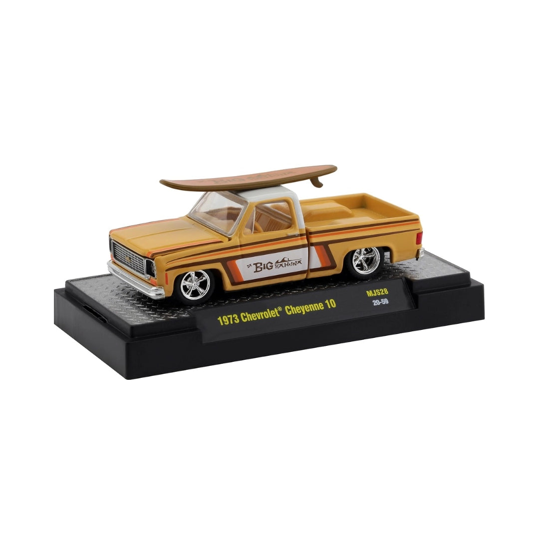 1973 Chevrolet Cheyenne 10 - Tan with Surfboard, Gold Chrome Details, Brass Interior & Gold Rims (Chase)