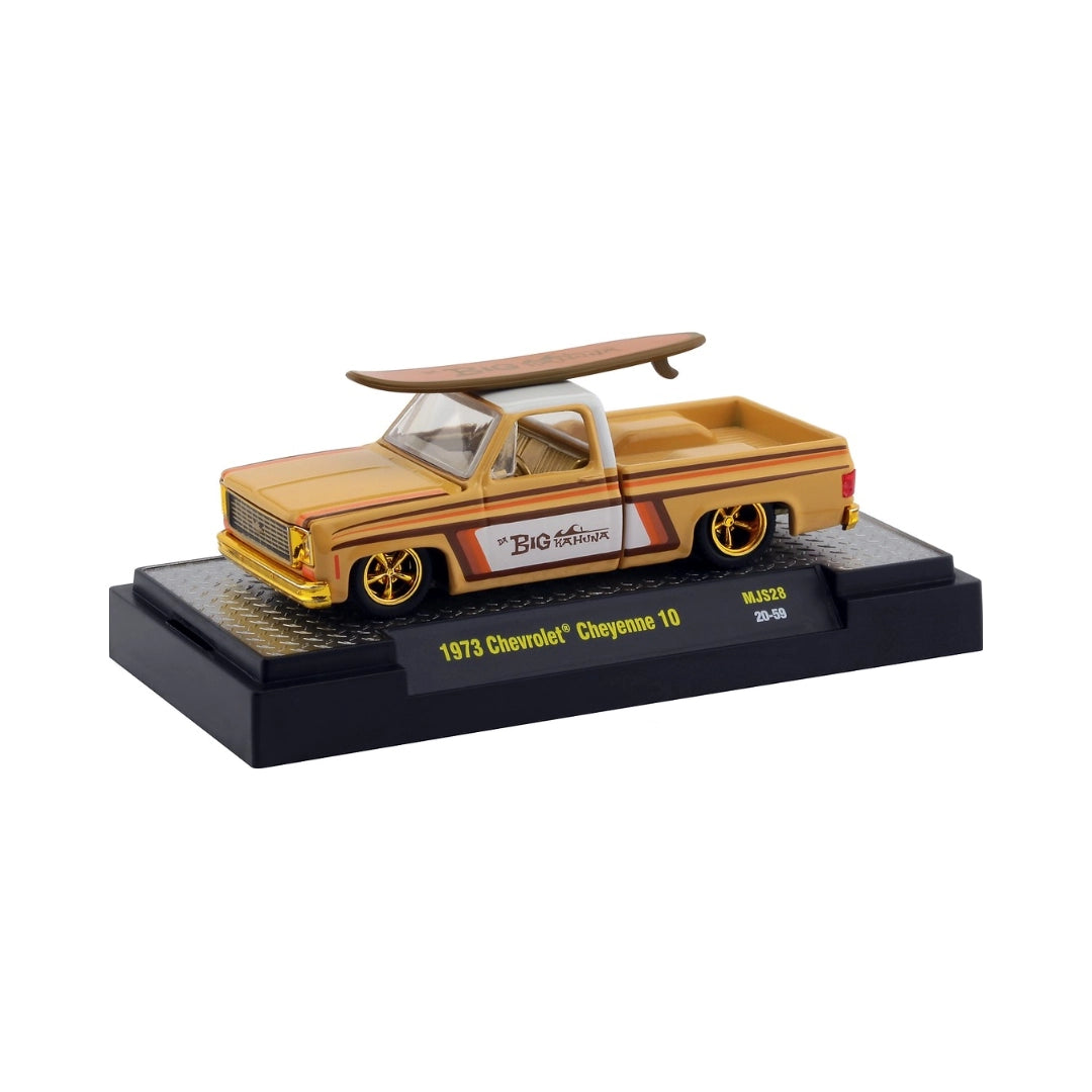 1973 Chevrolet Cheyenne 10 - Tan with Surfboard, Silver Chrome Details & Brown Interior