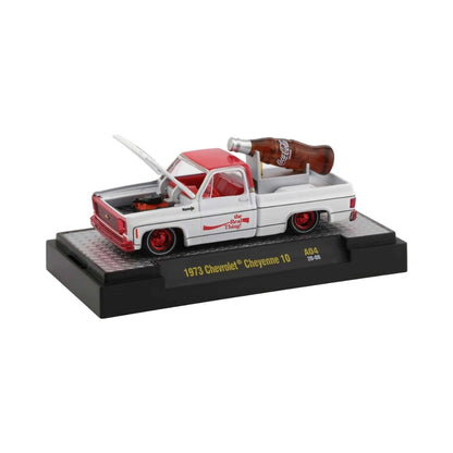 1973 Chevrolet Cheyenne 10 - White with Guitar, Silver Chrome Grille & Bumpers, Red/Silver Rims & Black Interior