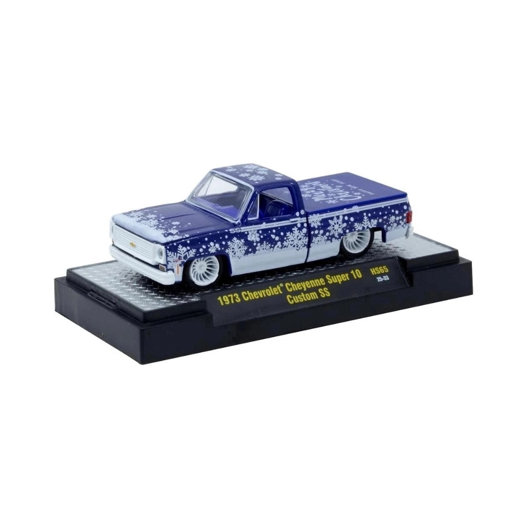 1973 Chevrolet Cheyenne Super 10 - Custom SS Blue Snowflake Chase (White Rims & Bumper, Blue Interior)