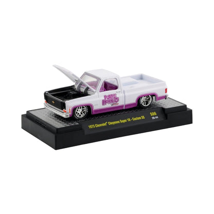 1973 Chevrolet Cheyenne Super 10 - Custom SS White/Purple Purple Hornies Livery (O'Reilly Auto Parts Exclusive)