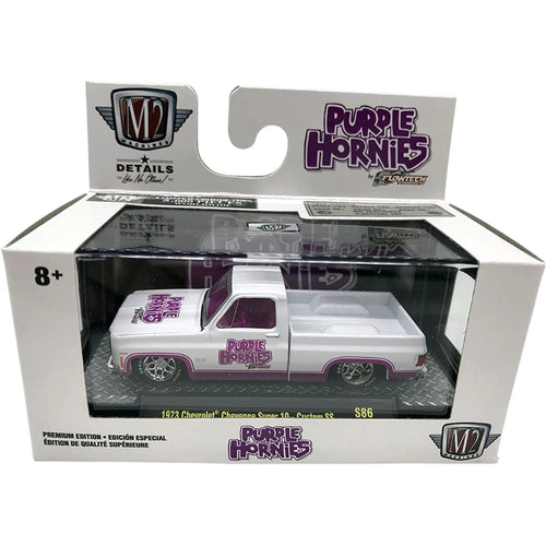 1973 Chevrolet Cheyenne Super 10 - Custom SS White/Purple Purple Hornies Livery (O'Reilly Auto Parts Exclusive)
